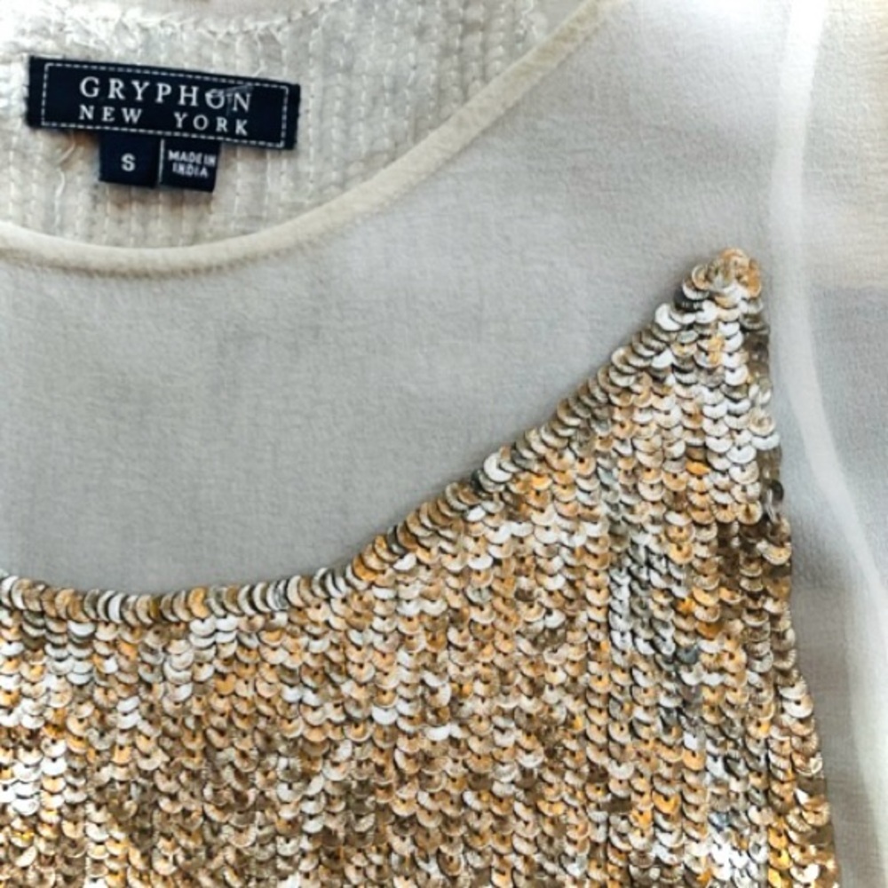 GRYPHON NEW YORK | S | Champagne Gold Sequin Sheer Illusion Shift Dress